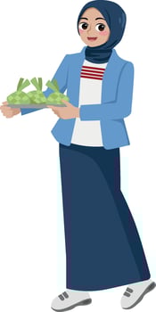 moslem woman bring ketupat rice vector