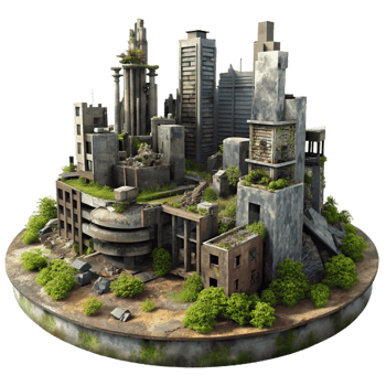 dramatic minimalist A Post Apocalyptic Cityscape with Ruined professional png