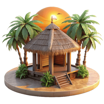 stunning minimalist Tropical Island Bamboo Hut detailed png