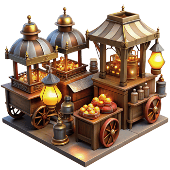 serene rustic A Bustling Steampunk Marketplace Filled premium png