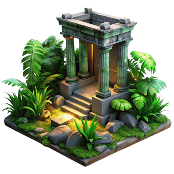 serene vintage Ruined Ancient Temple Overgrown with Jung png