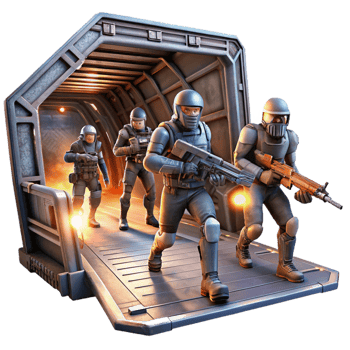 vibrant minimalist A Group of Space Pirates Boarding a Derel professional png