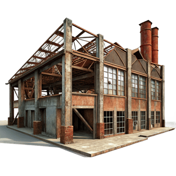serene modern Abandoned Industrial Factory Rusted Meta genuine png