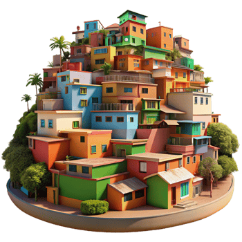 serene traditional A Colorful Favela Built on a Hillside Vibr premium png