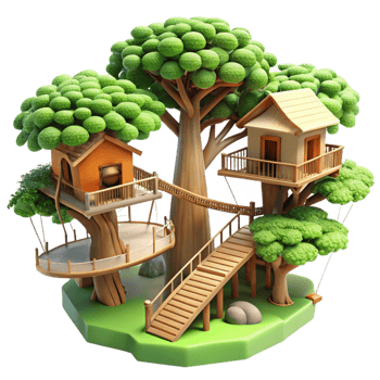 serene modern A Treehouse Village Connected by Rope Bri exclusive png
