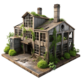 vibrant rustic A Dilapidated Abandoned Factory with Bro professional png