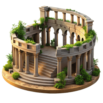 vibrant minimalist Crumbling Roman Amphitheater Ruins high quality png
