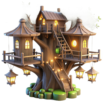 dramatic minimalist A Towering Ancient Treehouse Connected B high resolution png