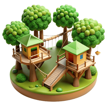 beautiful abstract A Treehouse Village Connected by Rope Bri premium png