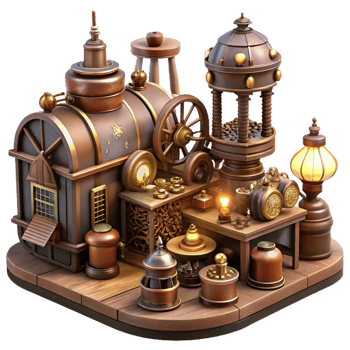dramatic classic A Bustling Steampunk Marketplace Filled detailed png