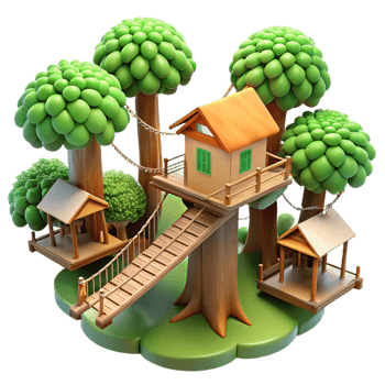wonderful abstract A Treehouse Village Connected by Rope Bri premium png