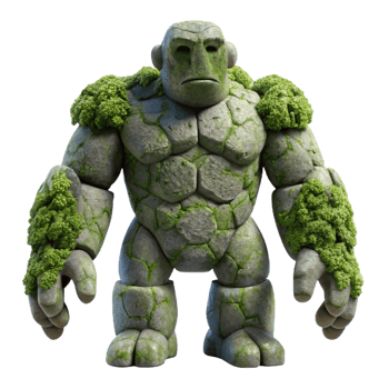 serene rustic Moss and Stone Golem genuine png
