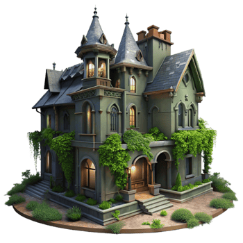 beautiful abstract A Dilapidated Victorian Mansion Overgrown authentic png