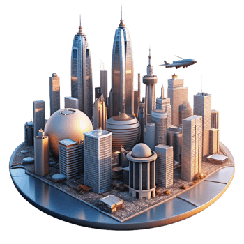 dramatic classic A Futuristic Cityscape with Towering S high quality png
