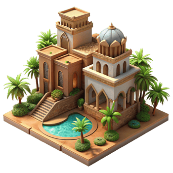 dramatic creative A Sprawling Desert Oasis with Lush Veget high quality png
