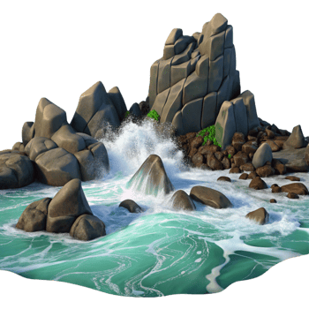stunning minimalist A Rocky Coastline with Crashing Waves Dram genuine png