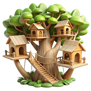 serene rustic Treehouse Village Interconnected Wooden detailed png