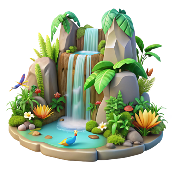 serene artistic Lush Rainforest Waterfall genuine png