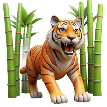 magnificent rustic A Roaring Tiger in a Bamboo Forest Dram premium png