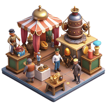 dramatic modern A Bustling Steampunk Marketplace Filled W original png