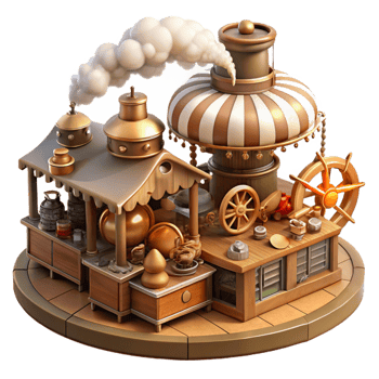 elegant artistic A Bustling Steampunk Marketplace Filled exclusive png