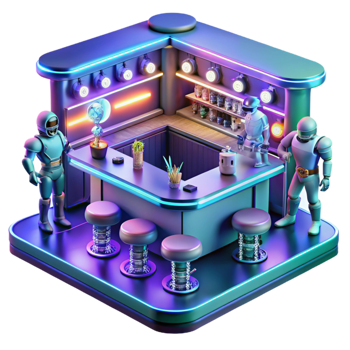 wonderful minimalist A Futuristic Bar Filled with Robots Alie detailed png