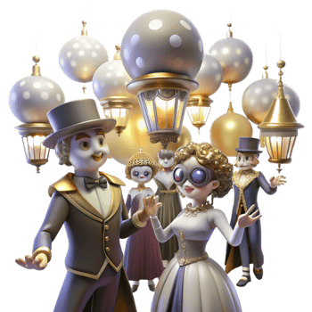 vibrant modern A Scene of a Steampunk Masked Ball With detailed png