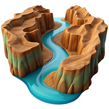 serene traditional A Winding River Cutting Through a Canyon detailed png