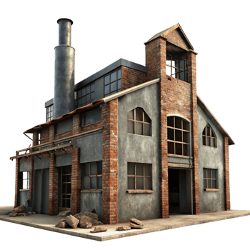 serene rustic A Dilapidated Factory with Broken Windows 4K png