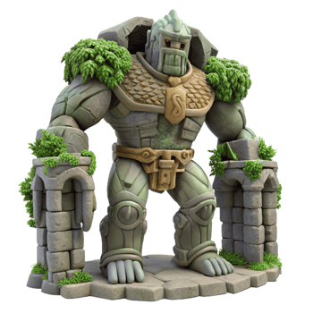 dramatic rustic A Towering Golem Made of Stone and Vines premium png