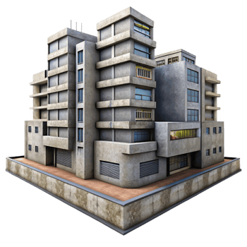 stunning vintage A Brutalist Concrete Apartment Complex Ov detailed png