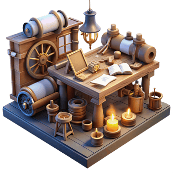 elegant creative A Scene of a Steampunk Inventor S Workshop exclusive png