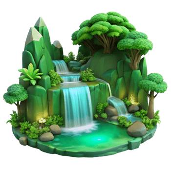 extraordinary minimalist A Lush Green Forest with a Hidden Waterfa premium png