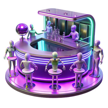 serene artistic A Futuristic Bar Filled with Holographic high resolution png