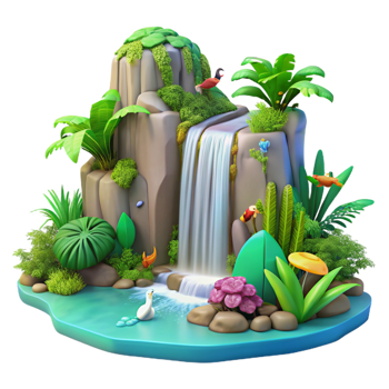 vibrant contemporary A Cascading Waterfall in a Lush Rainforest professional png