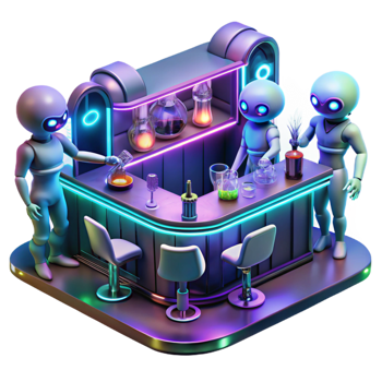 beautiful modern A Futuristic Bar Filled with Alien Patron high resolution png