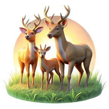 dramatic abstract Deer Family Grazing in Meadow high quality png
