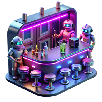 vibrant contemporary A Futuristic Bar Scene Filled with Robot genuine png