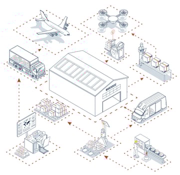 Smart logistics combines warehouse management with wireless technology vector