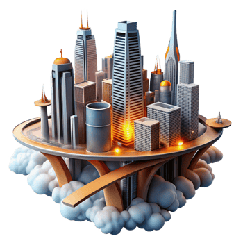 elegant vintage A Futuristic Cityscape Towering Skyscrap original png