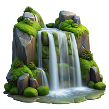 beautiful artistic A Serene Waterfall Cascading Down Mossy Roc authentic png