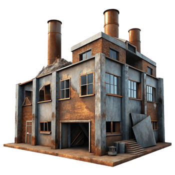 dramatic rustic A Dilapidated Factory with Broken Windows high quality png