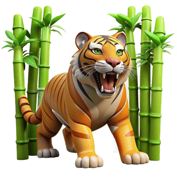 dramatic creative A Roaring Tiger in a Bamboo Forest Dram high quality png
