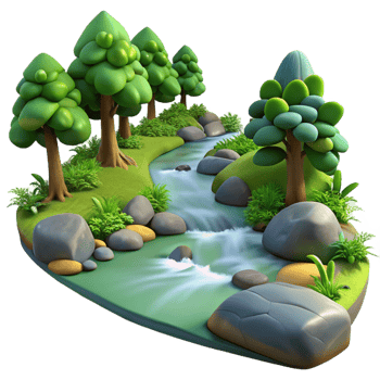 vibrant artistic A Babbling Brook Flowing Through a Fores professional png