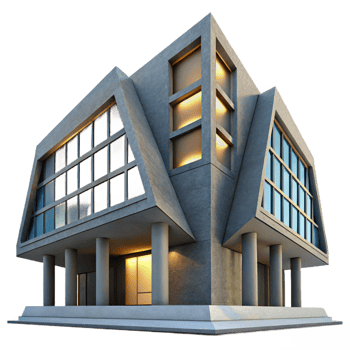 dramatic modern A Brutalist Concrete Office Building With authentic png