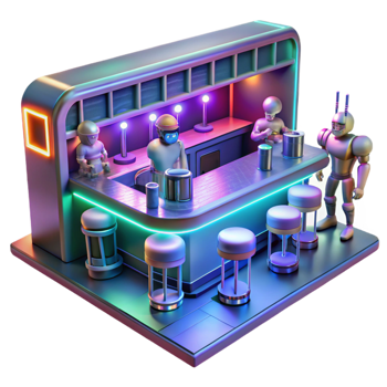 impressive creative A Futuristic Bar Filled with Robots Alie genuine png