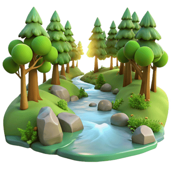 impressive traditional A Babbling Brook Flowing Through a Forest detailed png