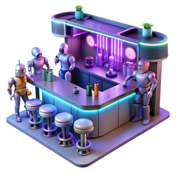 impressive modern A Futuristic Bar Filled with Robots Alie detailed png