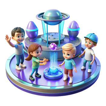 stunning artistic A Group of Children Playing with Hologra original png