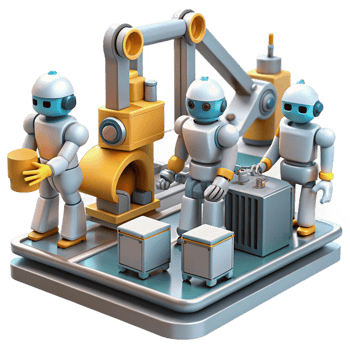 beautiful vintage A Group of Robots Working on an Assembly original png